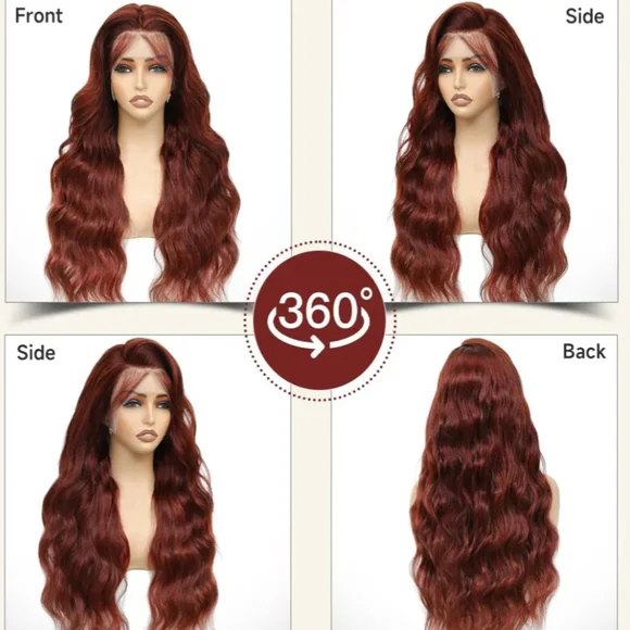 Reddish Brown Lace Front Wigs 28 Inch Pre-Plucked 200% Density Body Wave HD Lace - Picture 7 of 7